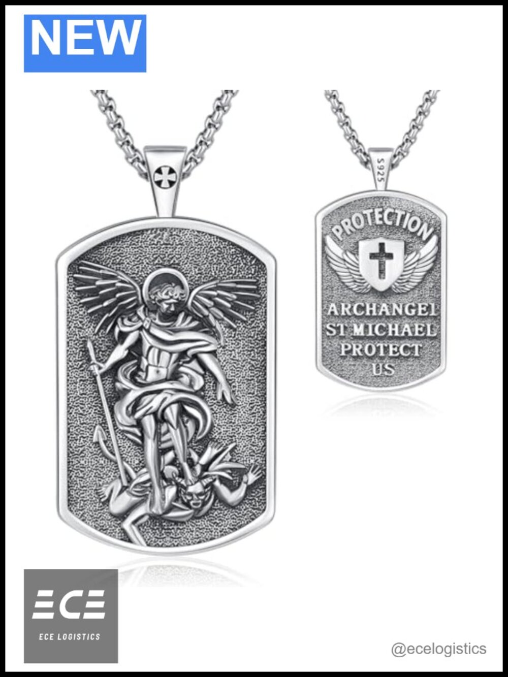 925 Sterling Silver St Michael Pendant Necklace 22in Religious Medal